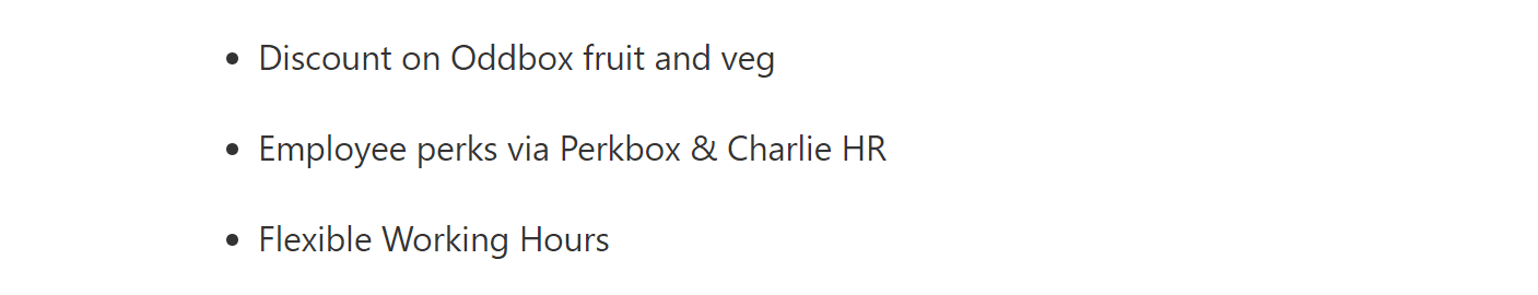 Oddbox flexible working bullet on careers page